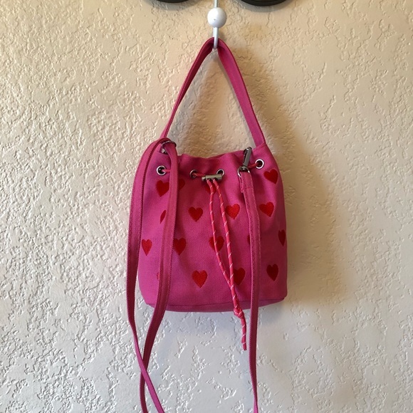 Kawaii Sweet Pink Heart Sharped Small Canvas Bucket Bag - Picture 6 of 9